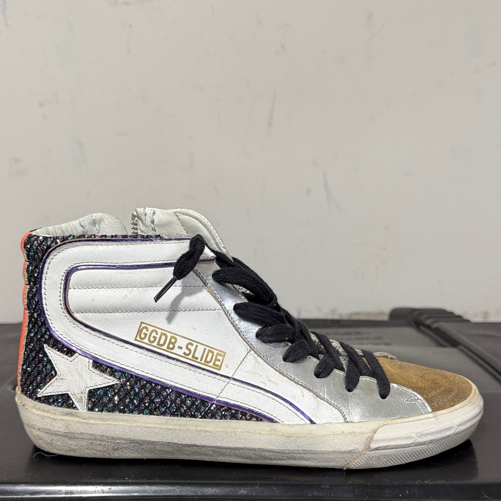 Golden Goose Slide High-Top Sneakers - White, Black, Gold